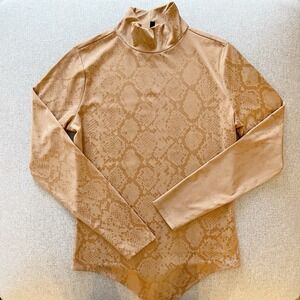 Express Body Contour Compression Mock Neck Long‎ Sleeve Bodysuit Medium Gold